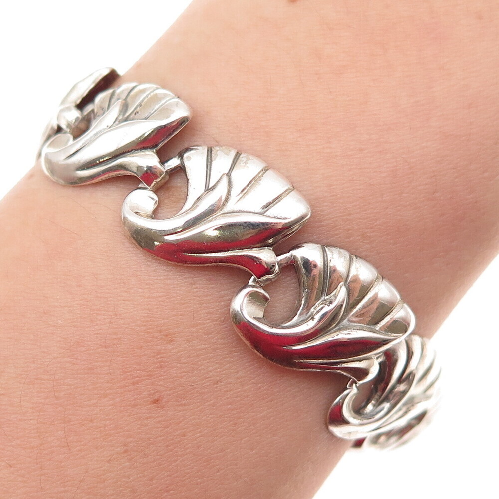 925 Sterling Silver Antique Art Deco Floral Oxidized Bracelet 7"